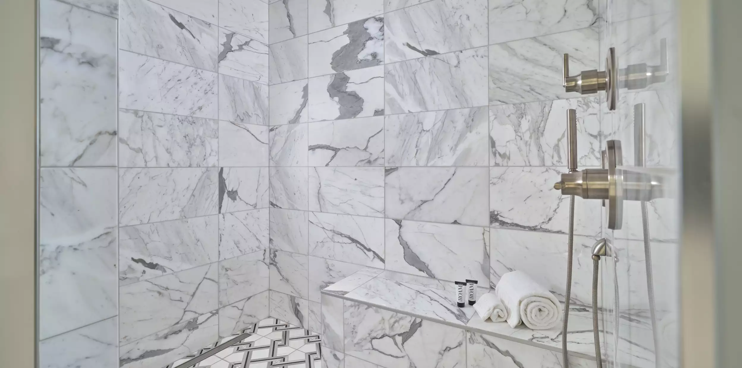 Barrier free marble shower